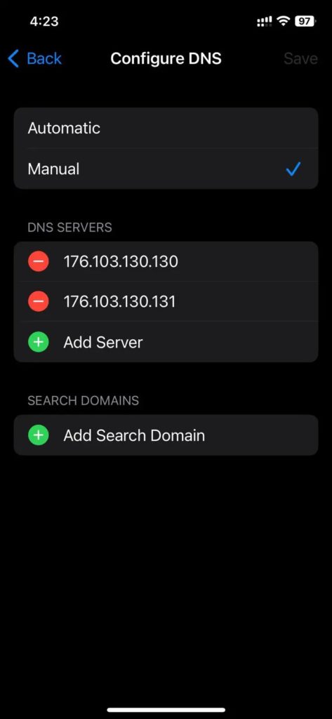 Manual DNS iPhone JioCinema