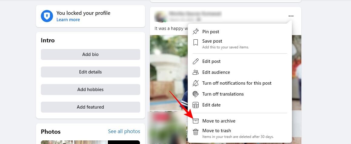 Move to Archive option on Facebook web