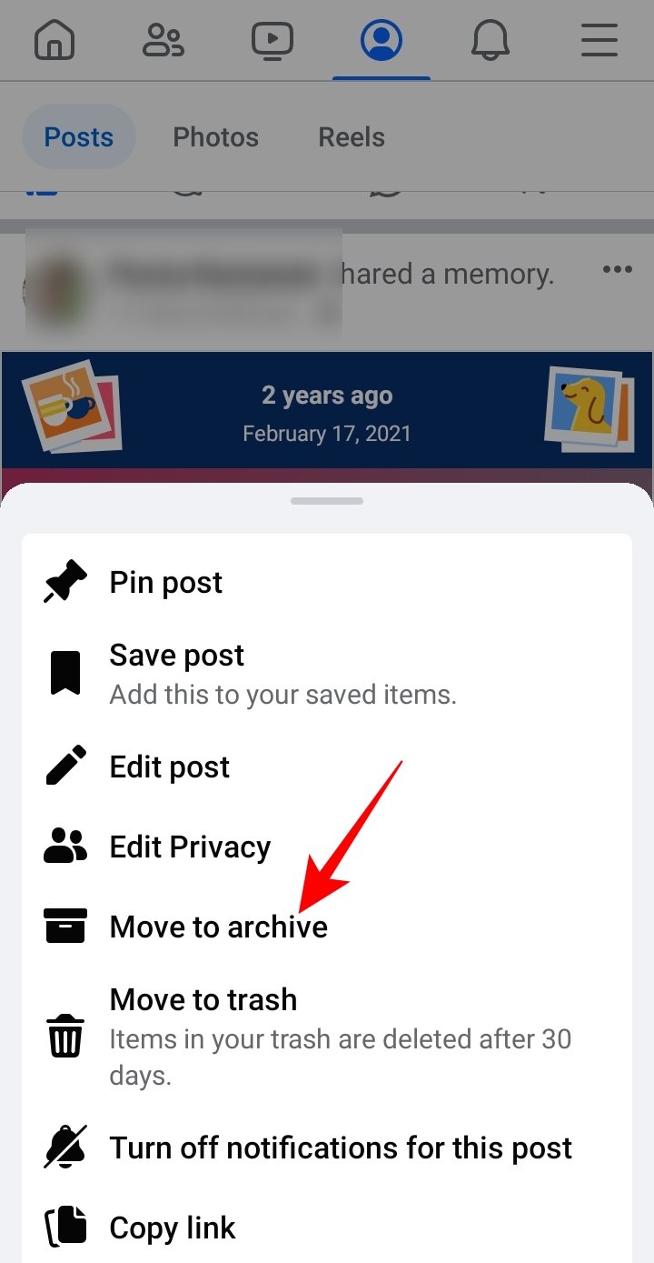 Move to archive option on Facebook Android app