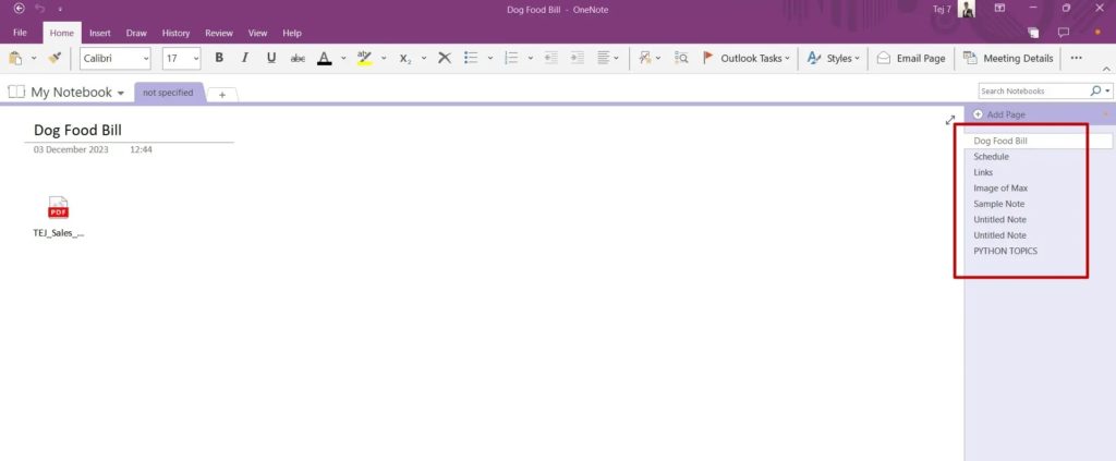 OneNOte Notes IMported