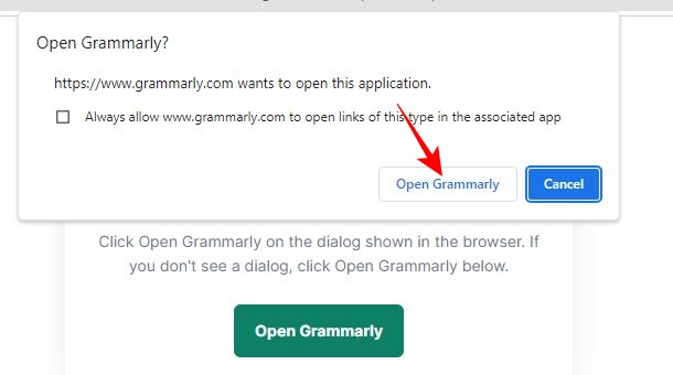 Open Grammarly popup on Windows