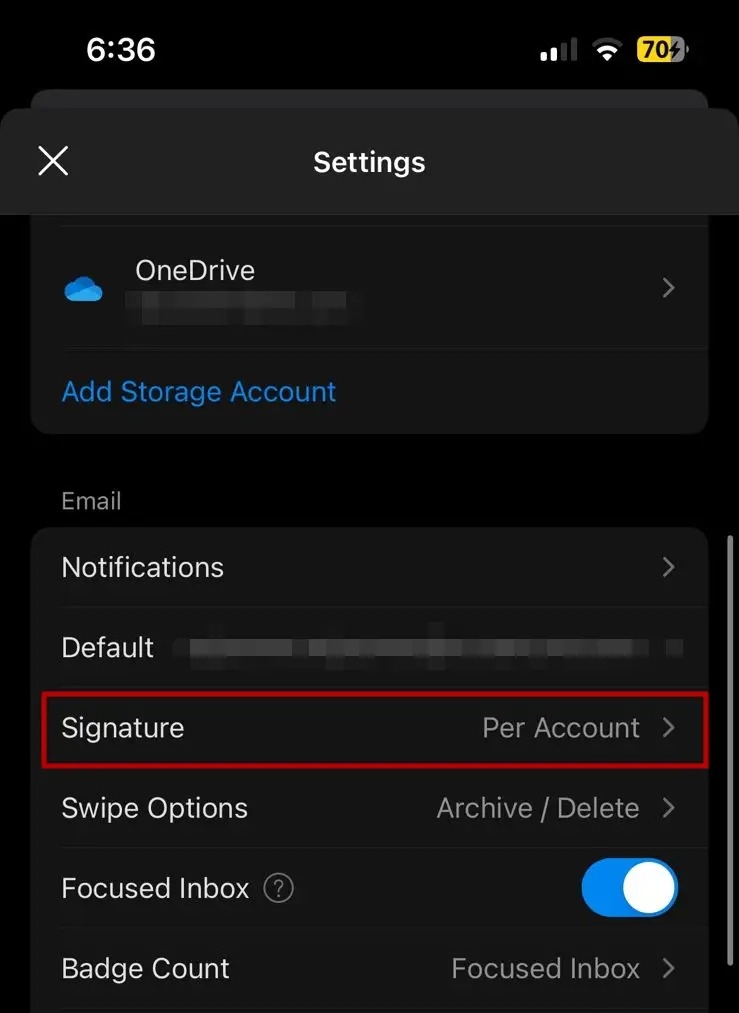 Outlook Mobile Settings Menu