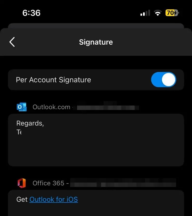 Outlook Mobile Sign Screen
