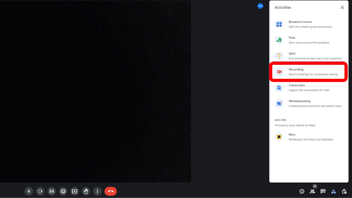 Record option on Google Meet