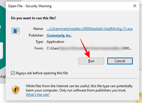 Run Grammarly exe file