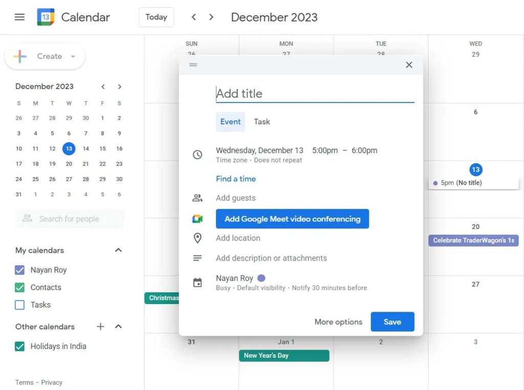 Save Event Google Calendar