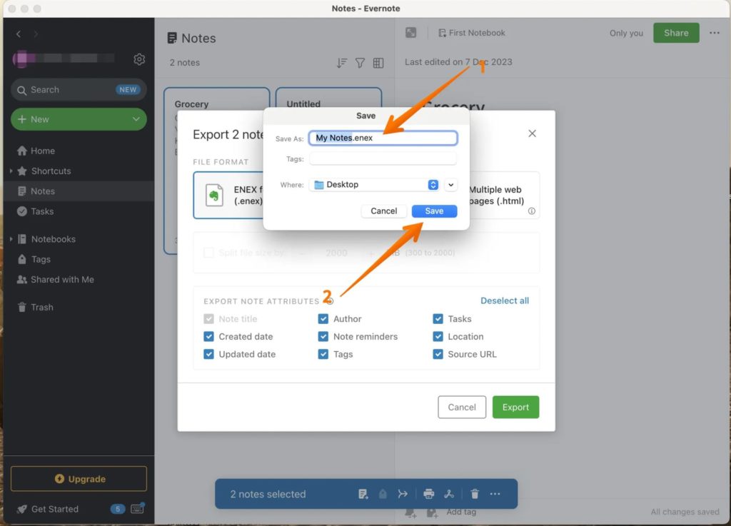 Export Notes On Evernote