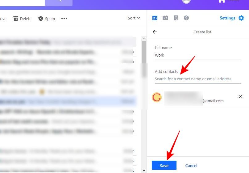 Save contact list option in Yahoo Mail