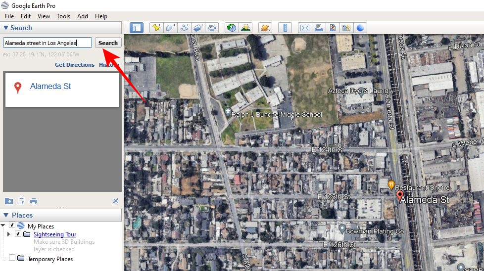 Search bar in Google Earth Pro