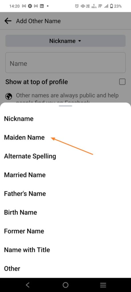 Select Maiden Name Fill Details