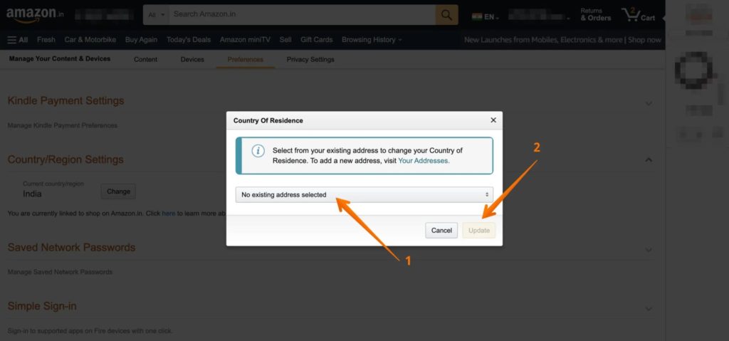 Select New Address In Amazon