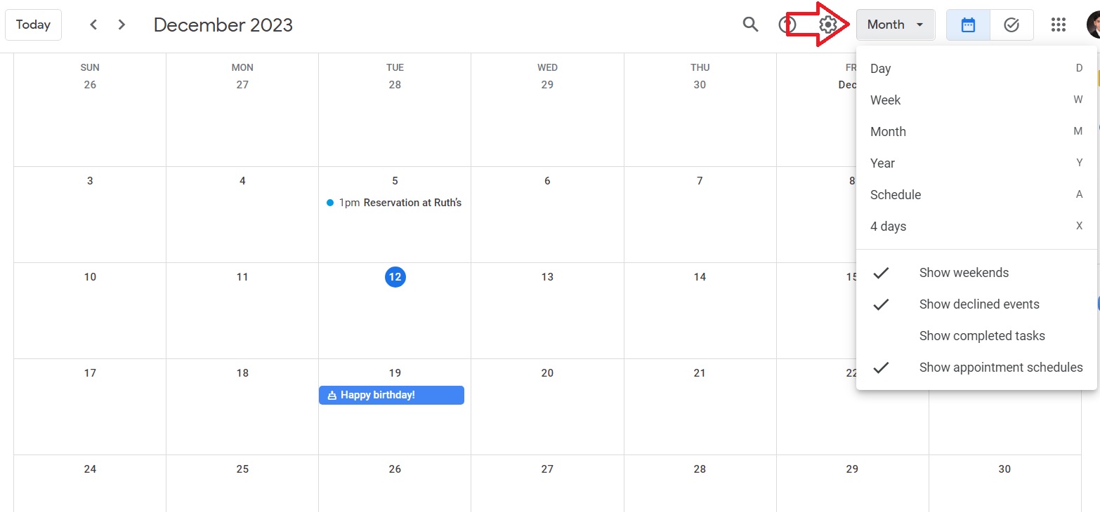 Setting calendar view in Google Calendar