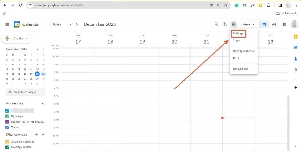 Settings Option Google Calendar