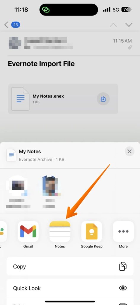 Share Evernote Notes with Apple Notes on iPhone