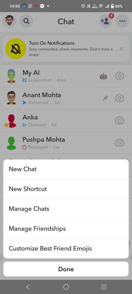 Snapchat Manage Chats