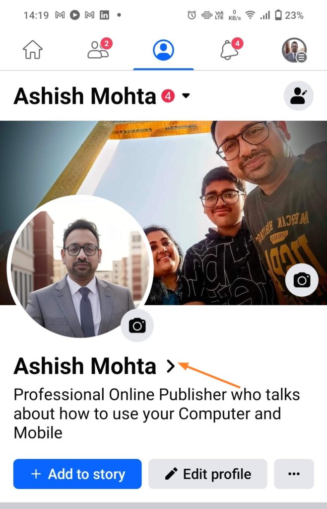 Tap on Arrow to Open About Page