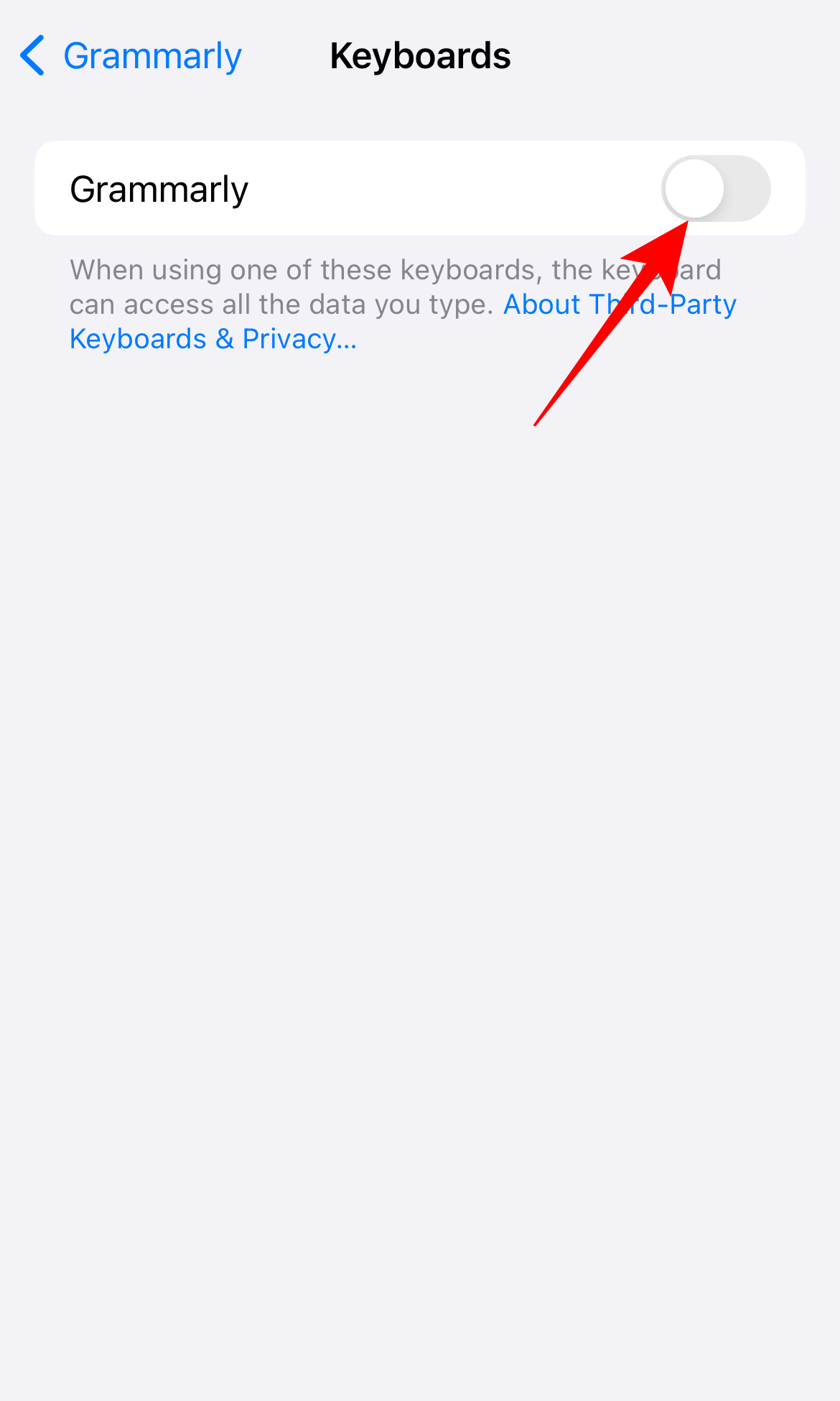 Toggle on Grammarly under Keyboard iOS