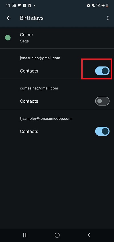 Untoggling birthdays from Google Contacts