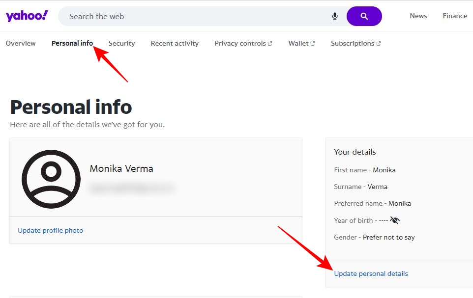 Update profile information for Yahoo Mail