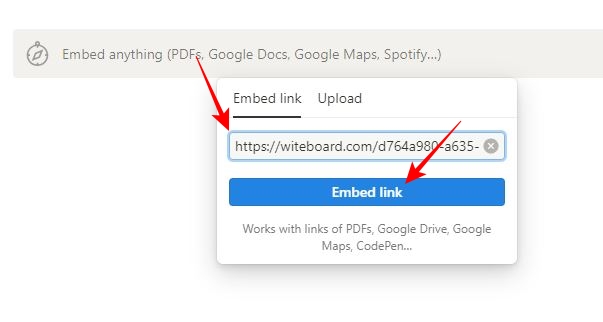 Witeboard Embed link option in Notion