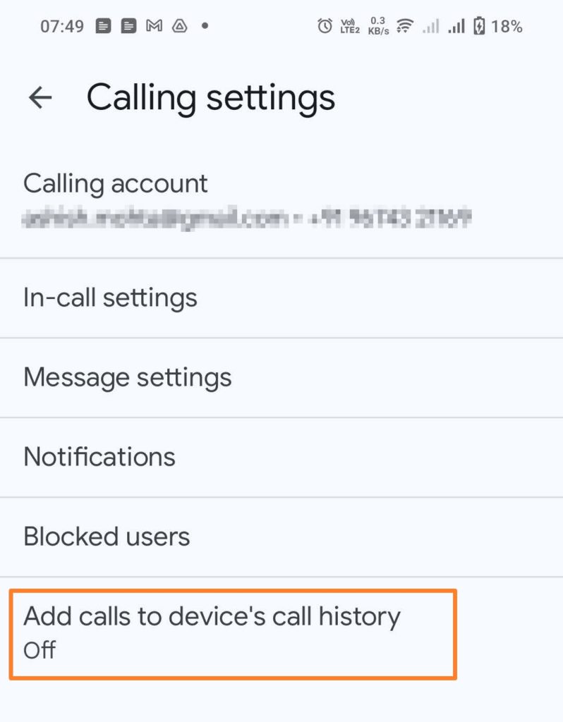 Add Calls to device call history Google Meet