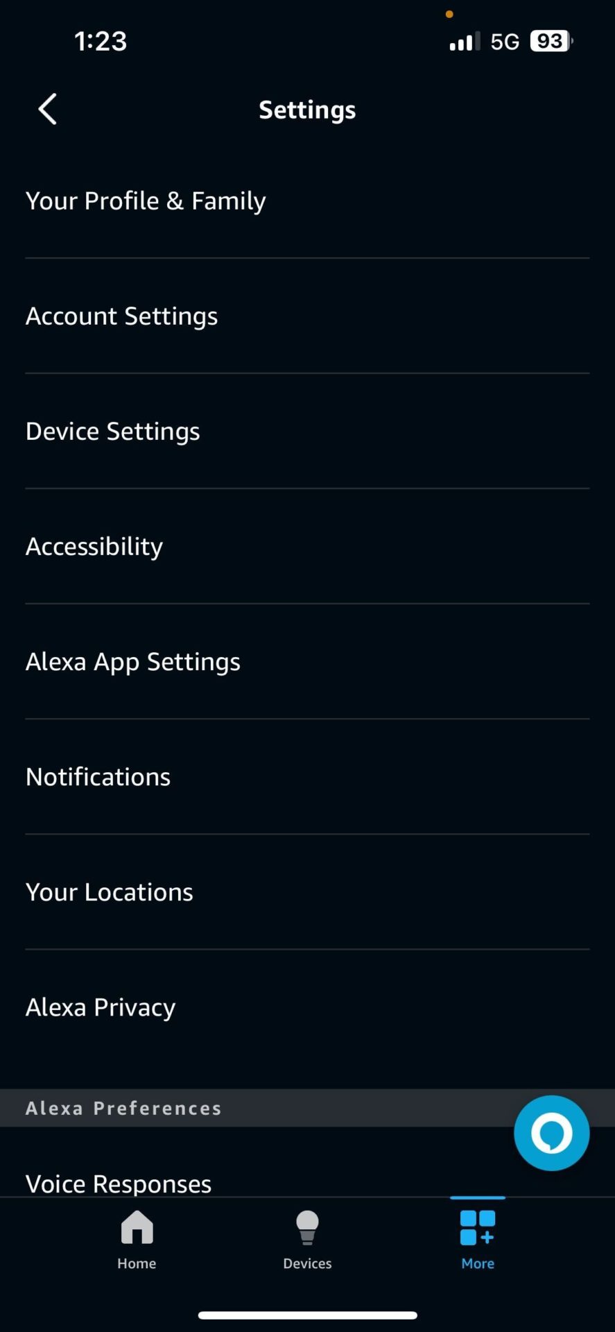 Alexa app Settings