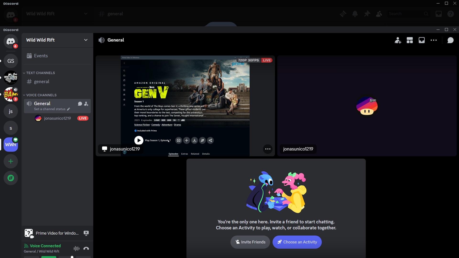 Amazon Prime successfully streaming on Discord