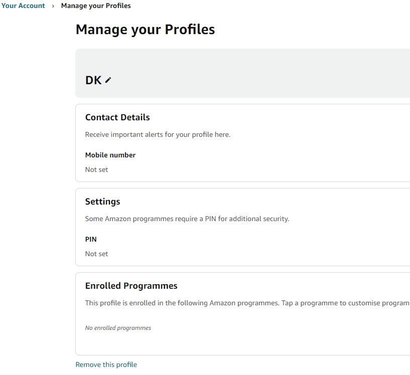 Amazon web profile remove option