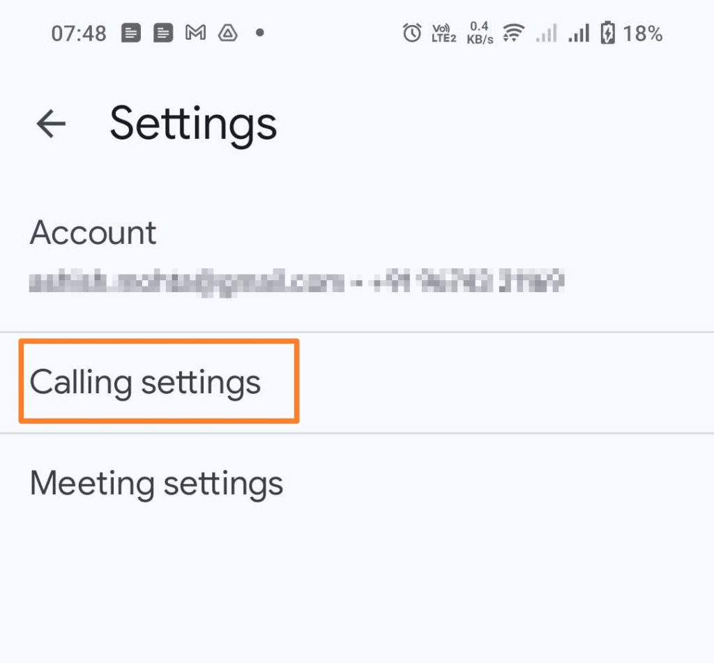 Calling Settings Google Meet Account