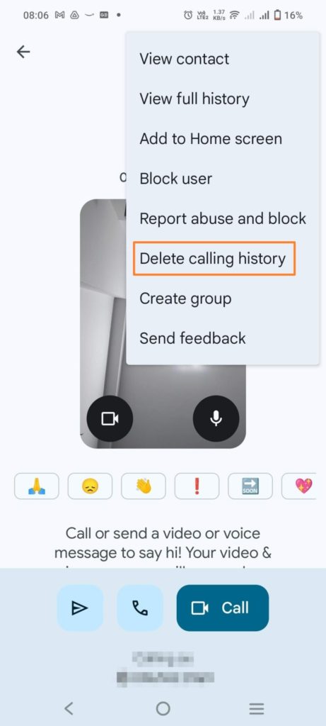 Delete Call history Google Meet