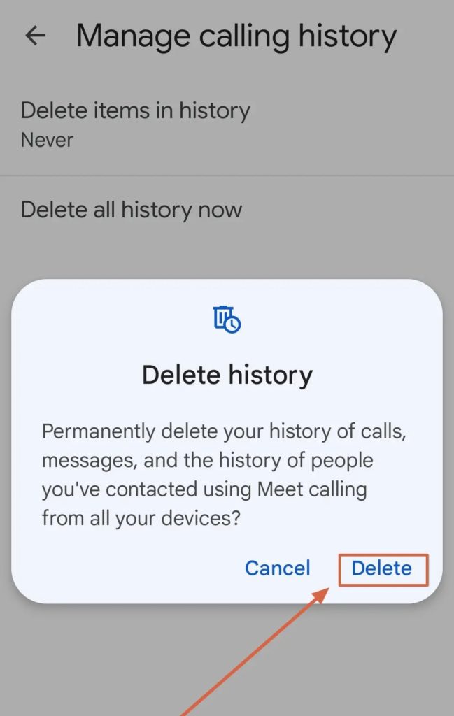 Delete History For All Confirmation Dialog Box Google Meet