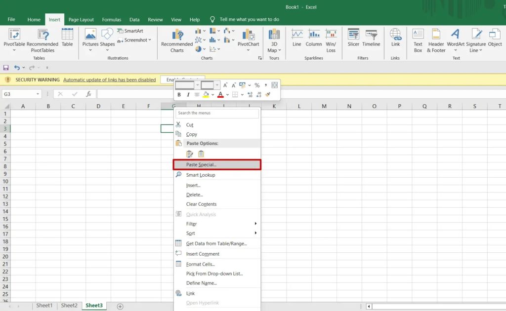 Excel Paste Special Result