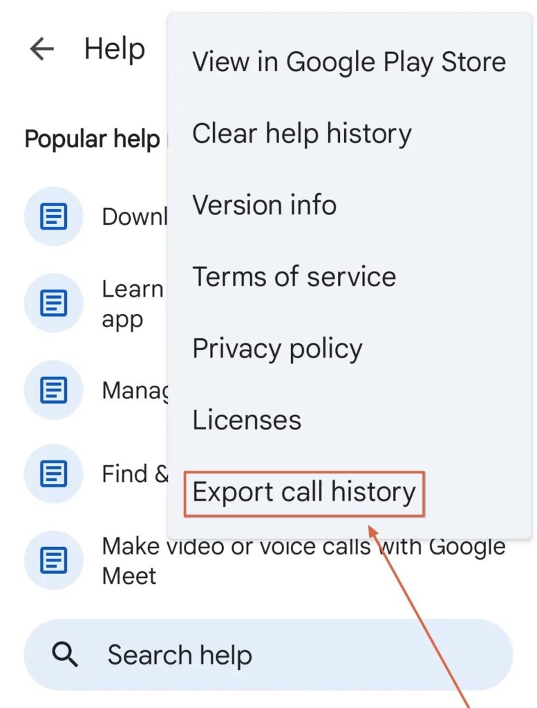 Export Call History Google Meet
