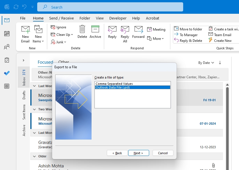 Export PST File from Outlook