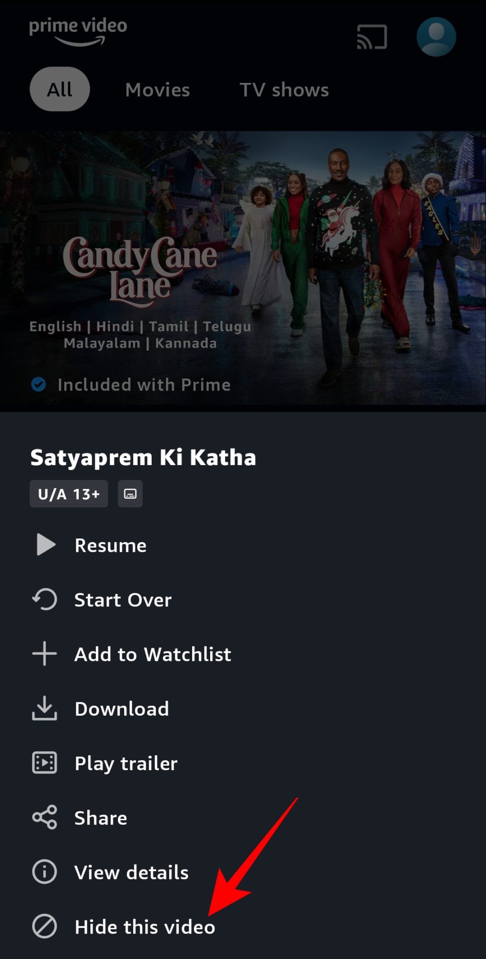 Hide this video option in continue watching section on Android
