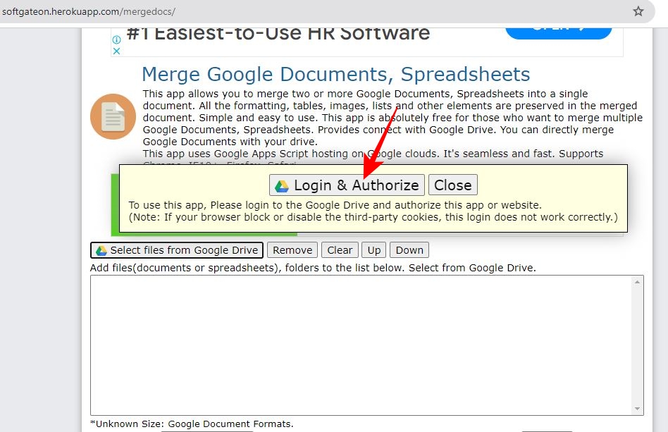 Login and authorize option on Merge Google Documents, Spreadsheet