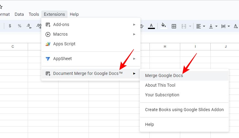 Merge Google Docs option in Google Sheet