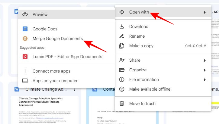 Merge Google Documents option in Google Drive