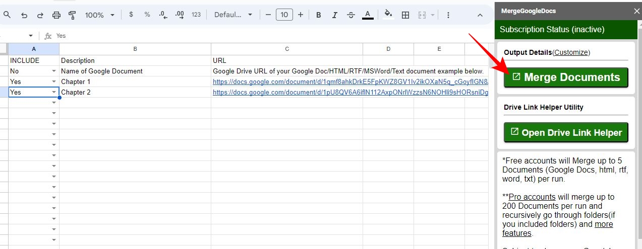 Merge documents option in Merge Google Docs popup