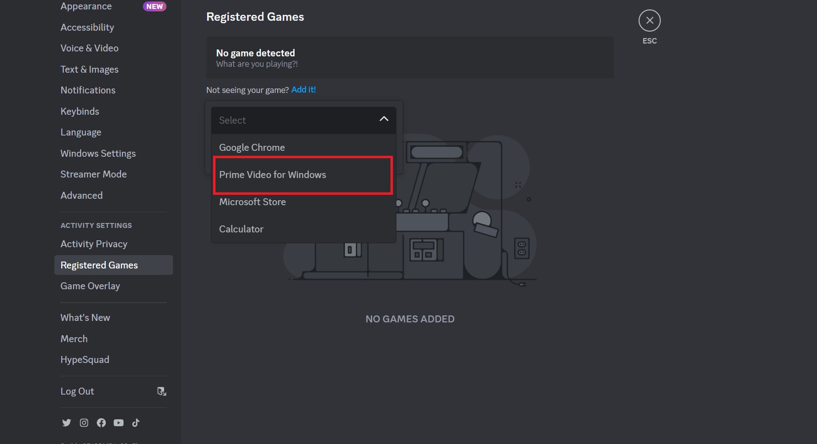 Prime Video option for Discord