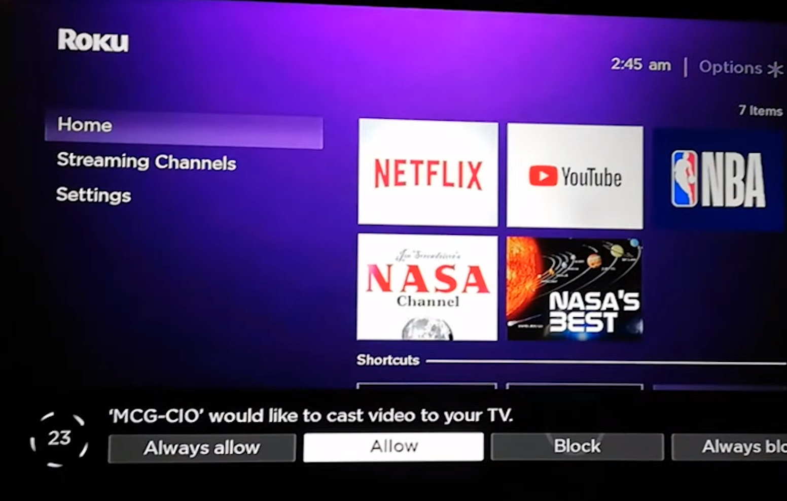 Roku TV screen mirror allow option