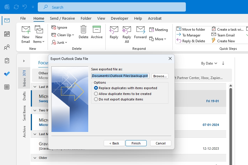 Save Exported File Outlook PST