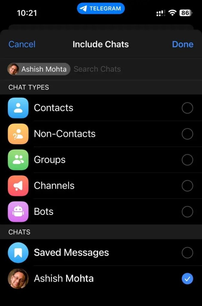 Select Chats Telegram Hide Chats