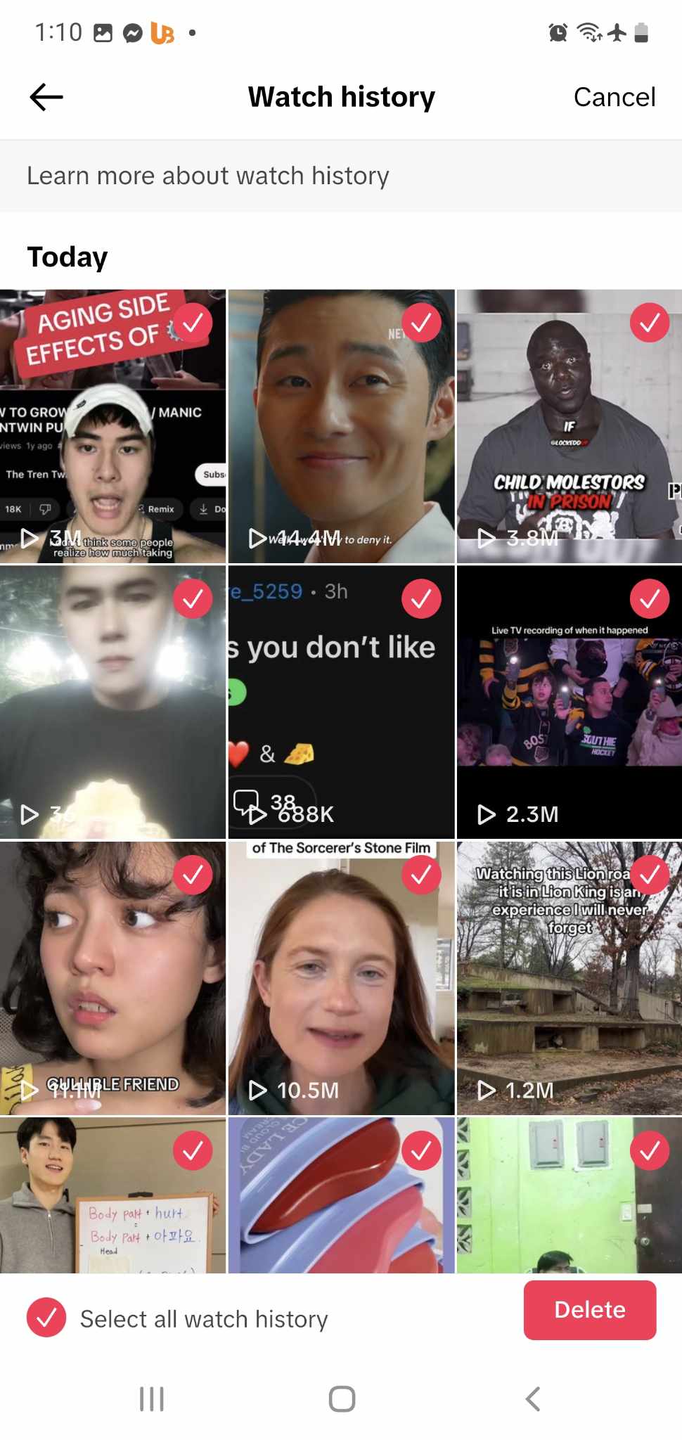 Selecting videos for deletion in TikTok