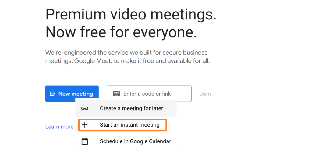 Start a New Google Meet Meeting