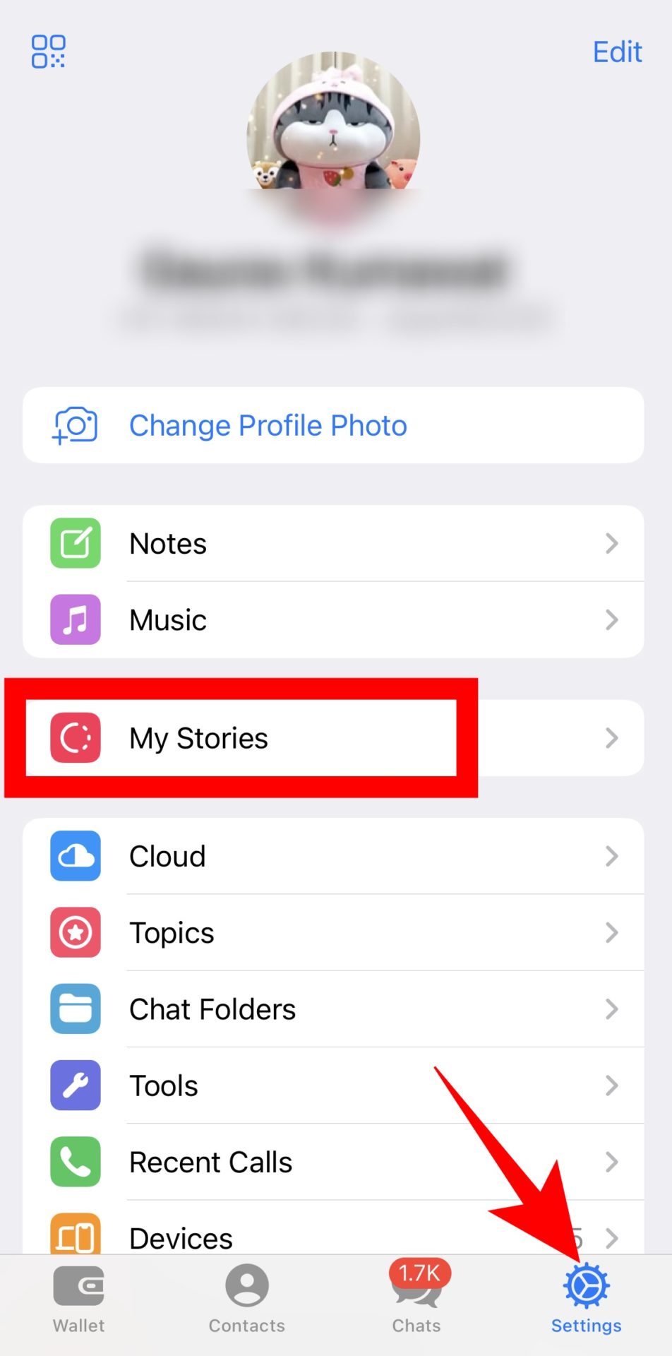 Stories option under Settings in the iMe app