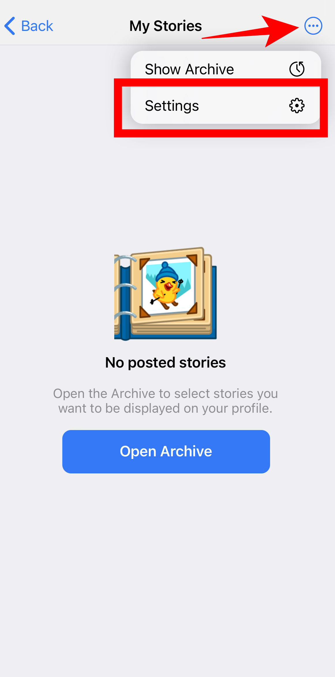 Stories settings in iMe app