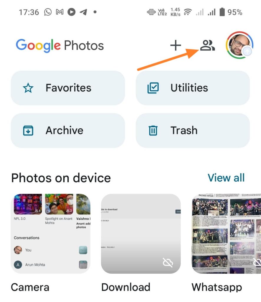 Tap On Shared icon in Google Photos