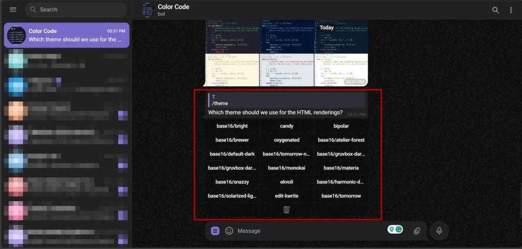 Telegram Code Block Bot Theme