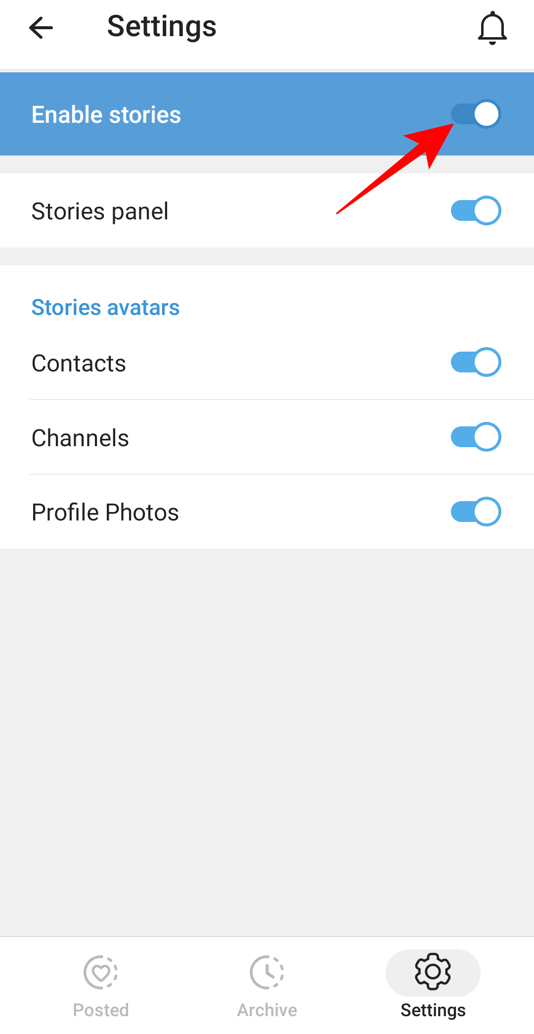 Toggle off enable Stories in the iMe app